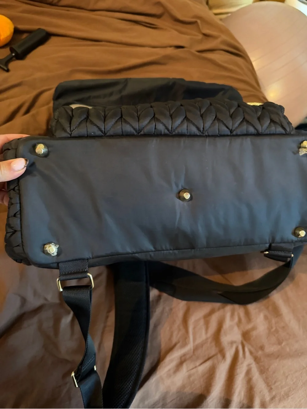 Quilted Happ brand diaper bag